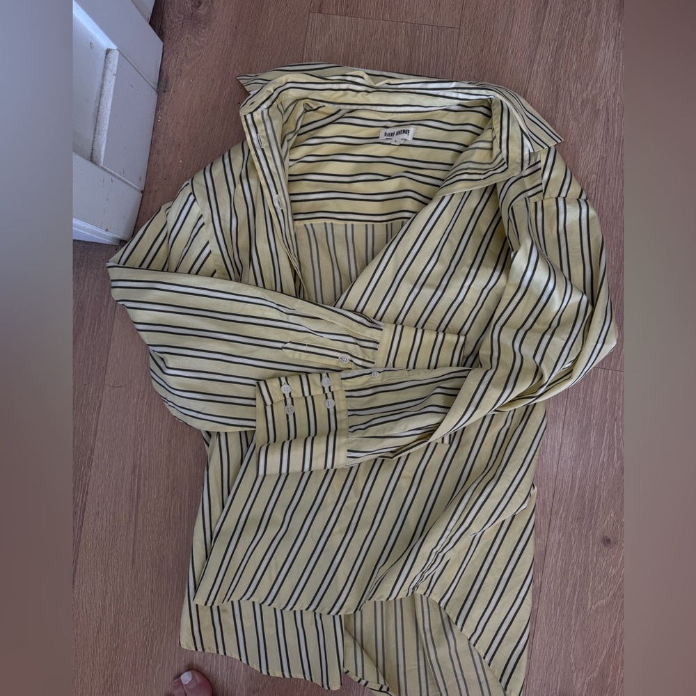 Djerf Avenue Yellow and Black Striped Button Down Shirt